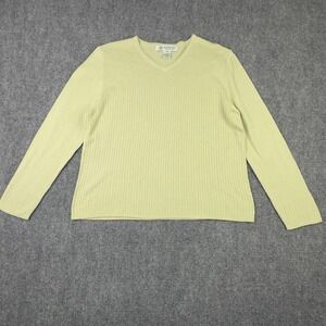 Austin Reed Sweater XL Yellow Green Silk Cashmere Wool Knit Quiet Luxury Classic